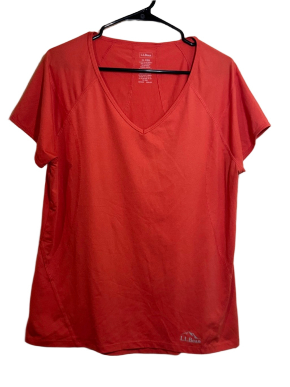 L.L.Bean XL Red/Burnt Orange Short Sleeve V-Neck Tee